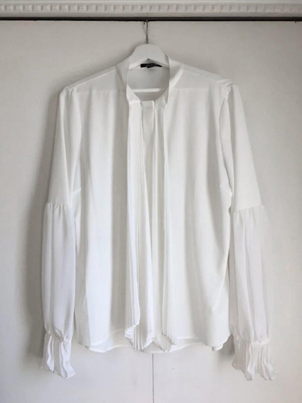 Pink Tartan Luxury White Accordion Tie Ruffle Sleeve Button Up Shirt L Canadiana